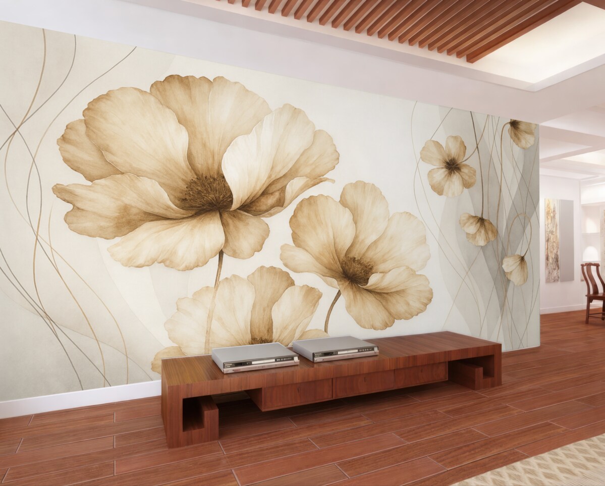 Fototapeta Kwiaty w odcieniach brązowych w technice akwarelowej.