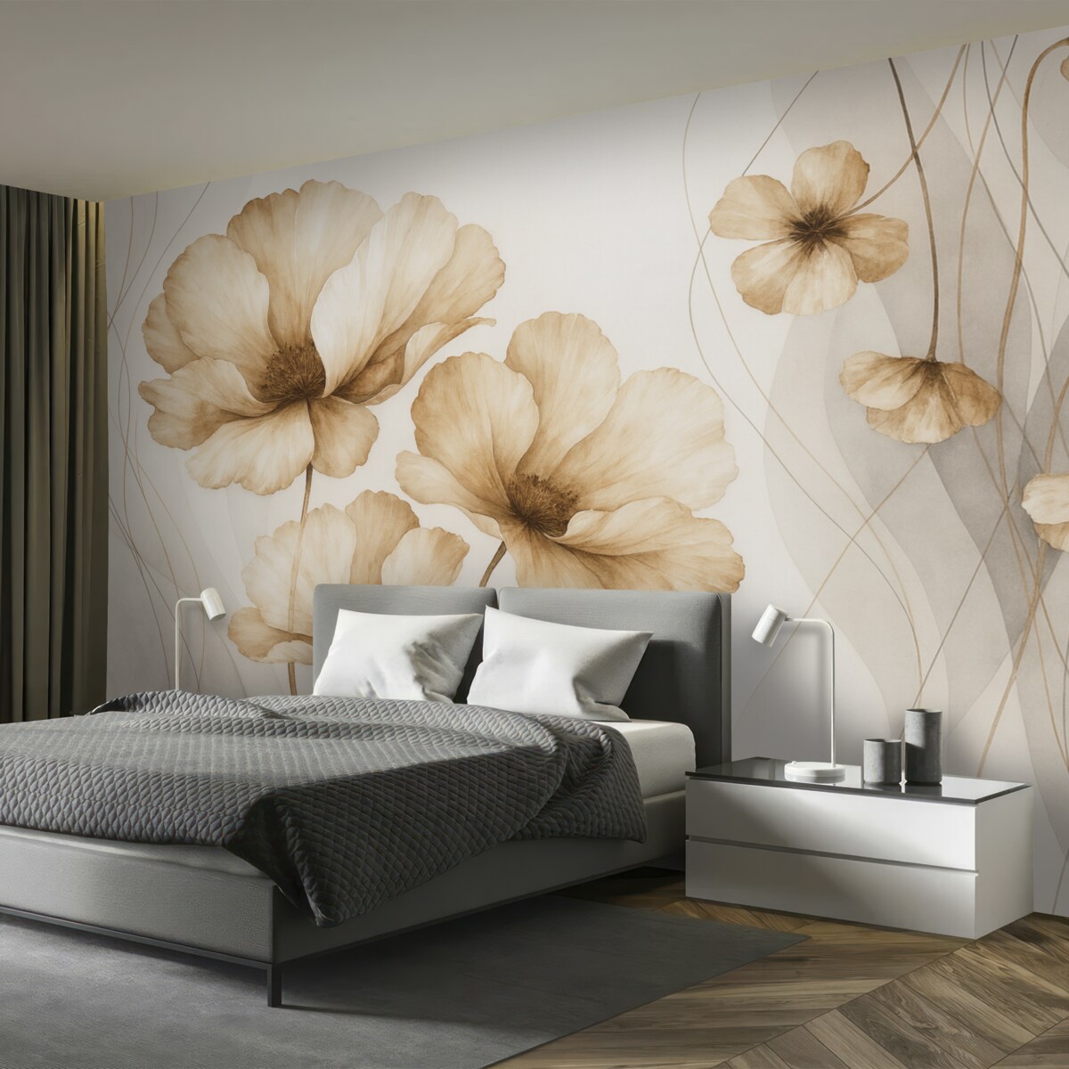 Fototapeta Kwiaty w odcieniach brązowych w technice akwarelowej.