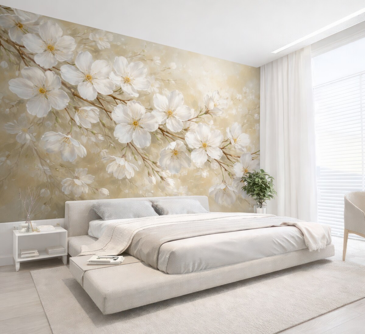 Fototapeta subtelna kwitnąca gałązka moreli w stylu malarstwa olejnego w pastelowych odcieniach