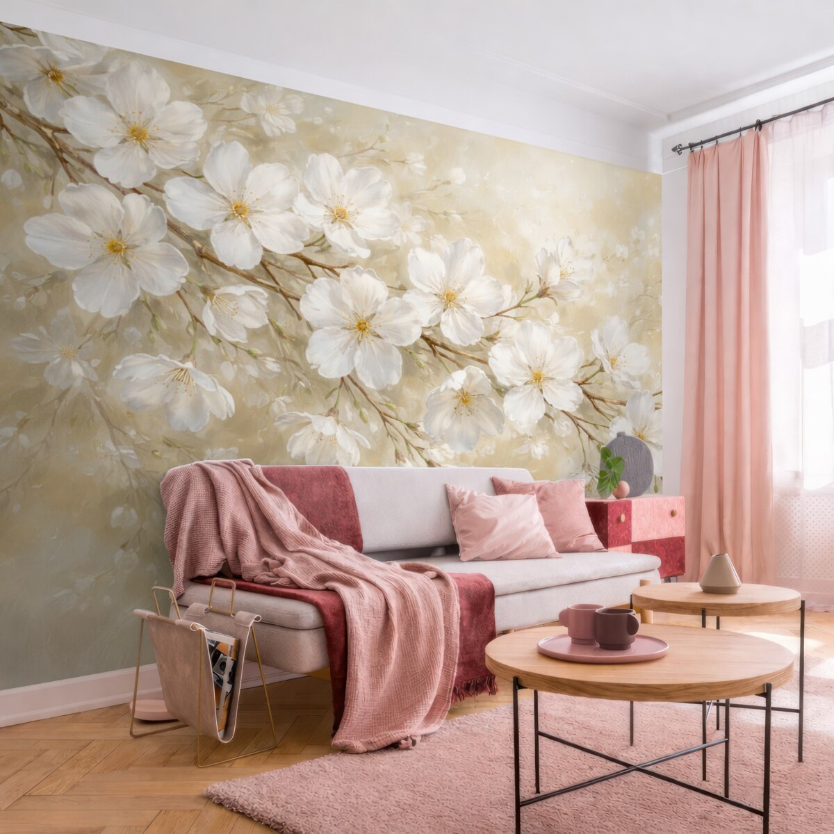 Fototapeta subtelna kwitnąca gałązka moreli w stylu malarstwa olejnego w pastelowych odcieniach