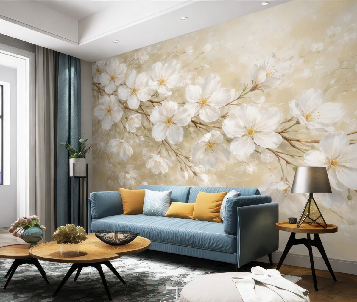 Fototapeta subtelna kwitnąca gałązka moreli w stylu malarstwa olejnego w pastelowych odcieniach