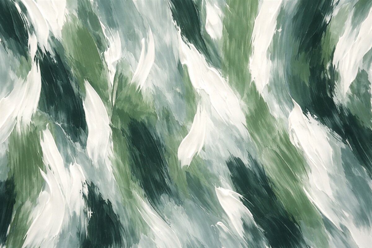 Fototapeta Abstrakcyjna faktura śmiałych zielonych i kremowych smug pędzla, przywołująca rytm falujących na wietrze liści oraz naturalnego ruchu.