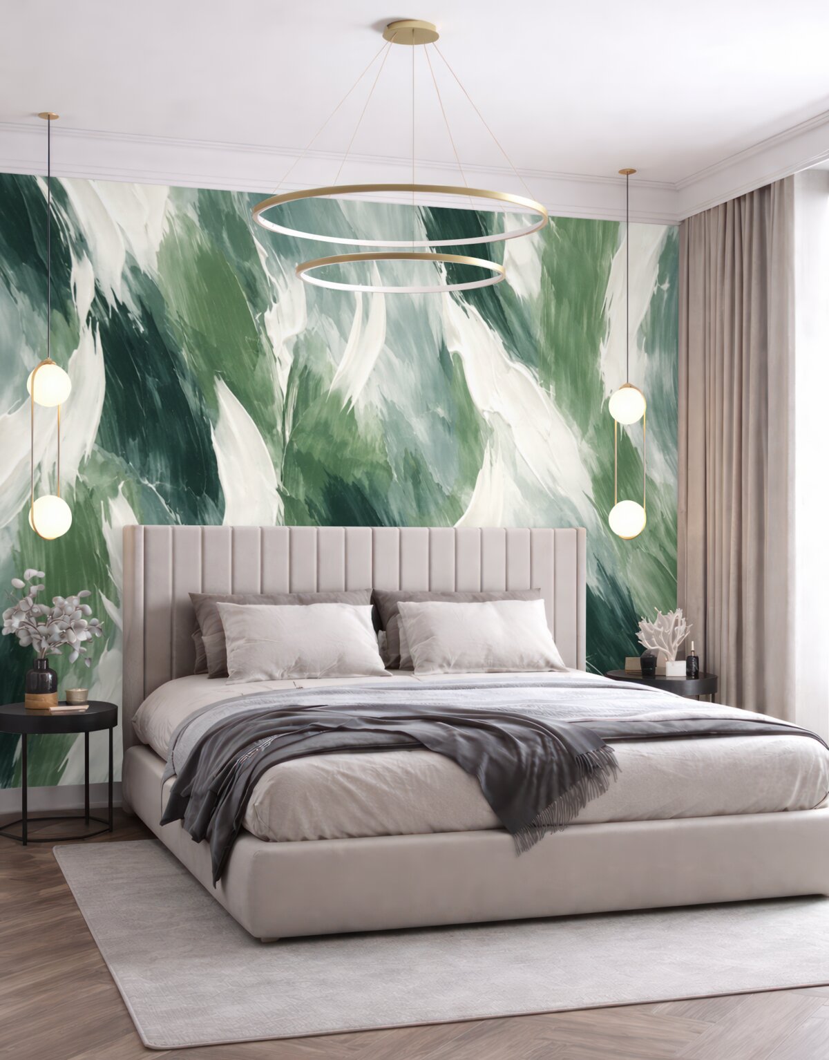 Fototapeta Abstrakcyjna faktura śmiałych zielonych i kremowych smug pędzla, przywołująca rytm falujących na wietrze liści oraz naturalnego ruchu.