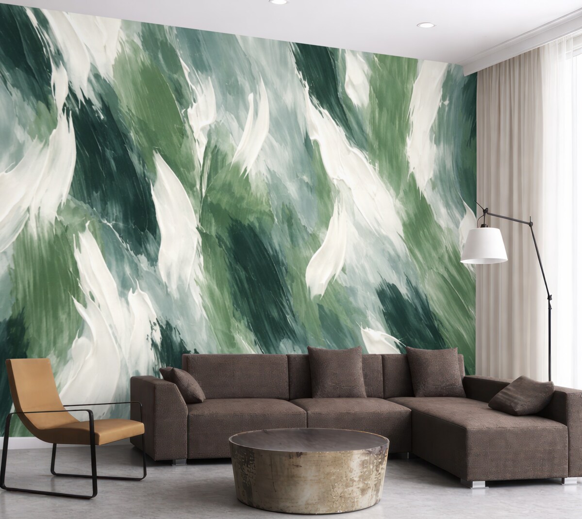 Fototapeta Abstrakcyjna faktura śmiałych zielonych i kremowych smug pędzla, przywołująca rytm falujących na wietrze liści oraz naturalnego ruchu.