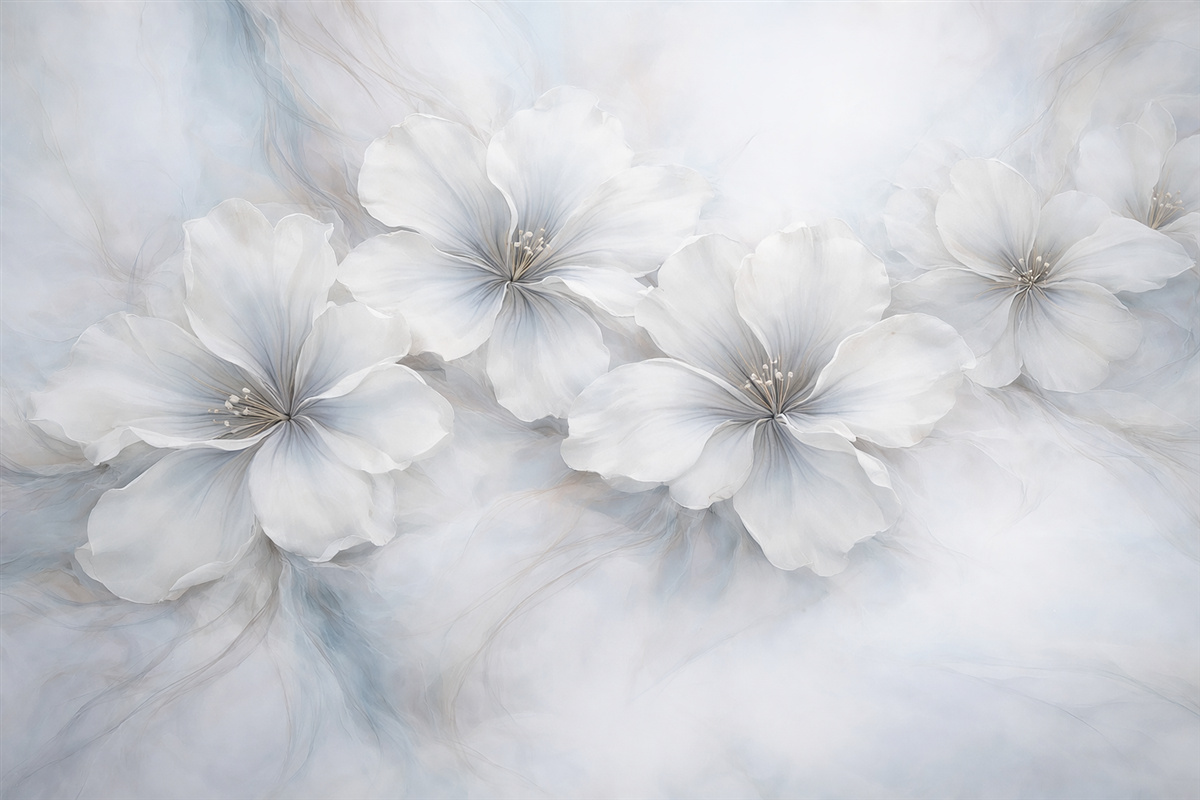 Fototapeta Obraz olejny przedstawiający kwiaty na błękitnym tle.