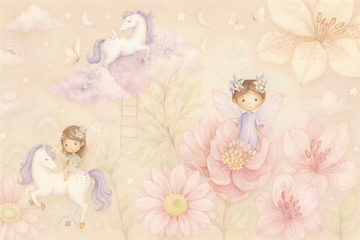 Fototapeta Wróżki i jednorożec.