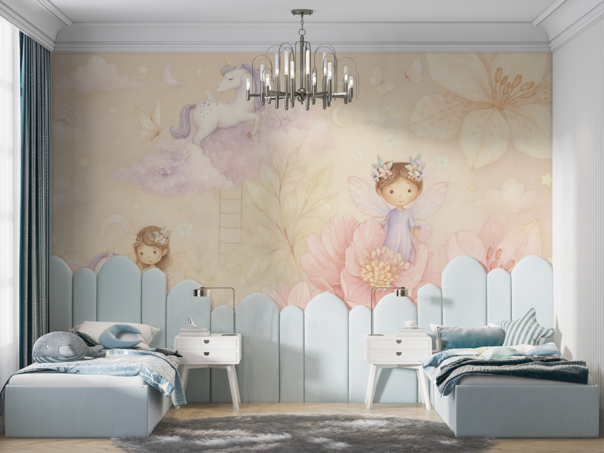 Fototapeta Wróżki i jednorożec.