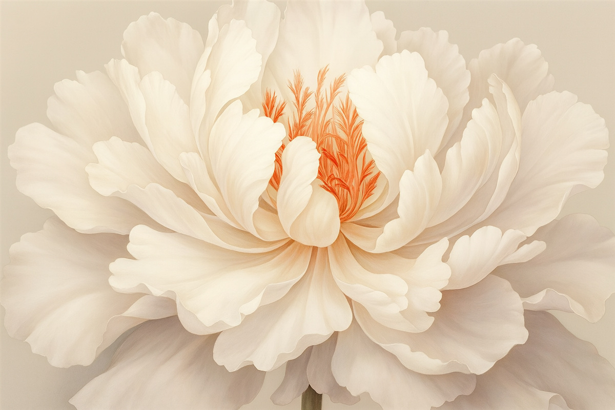 Fototapeta Rozkwitający pączek piwonii w delikatnych odcieniach.