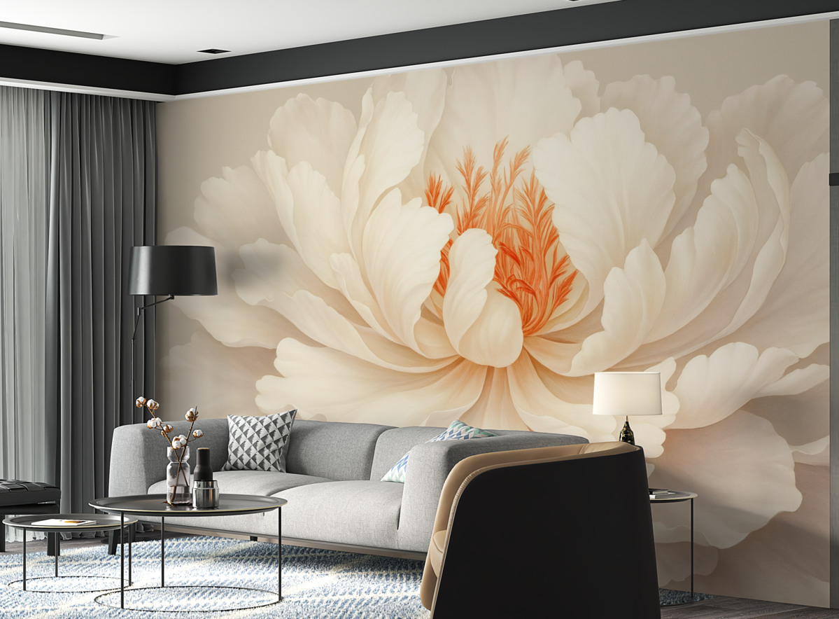 Fototapeta Rozkwitający pączek piwonii w delikatnych odcieniach.