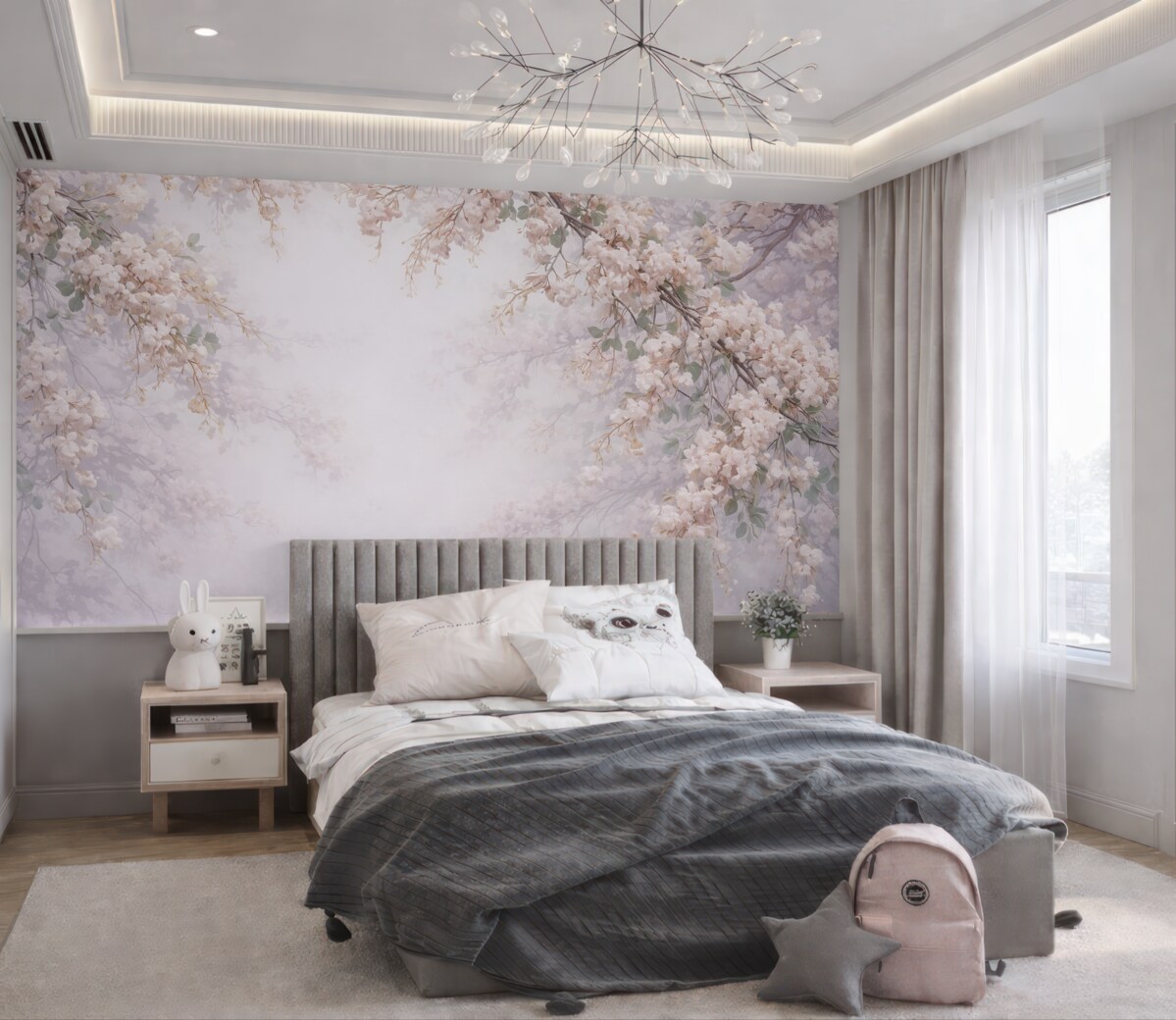 Fototapeta Gałęzie drzewa w rozkwicie w mgle.