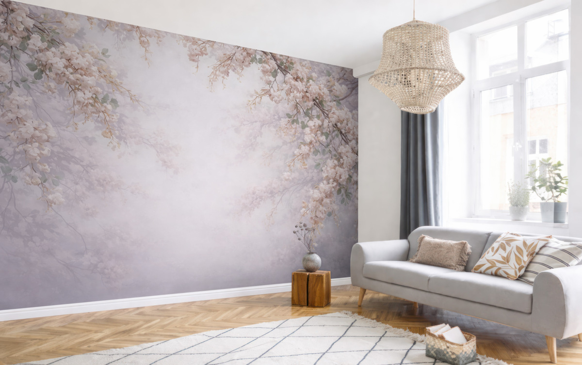 Fototapeta Gałęzie drzewa w rozkwicie w mgle.