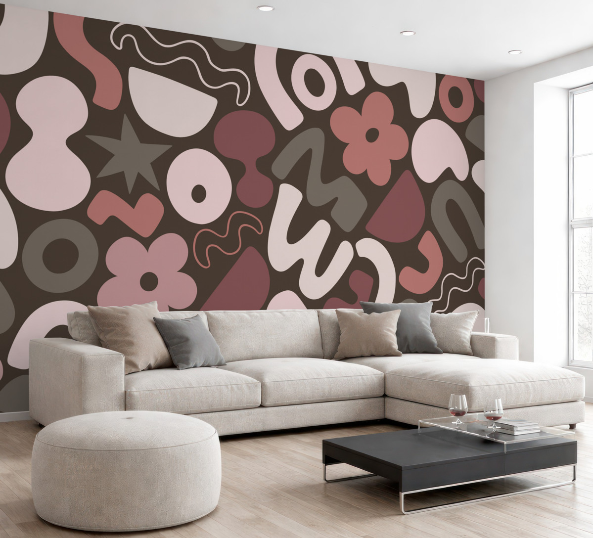 Fototapeta Geometrické kształty, młodzież, abstrakcyjność, ciemnoczerwone tło.