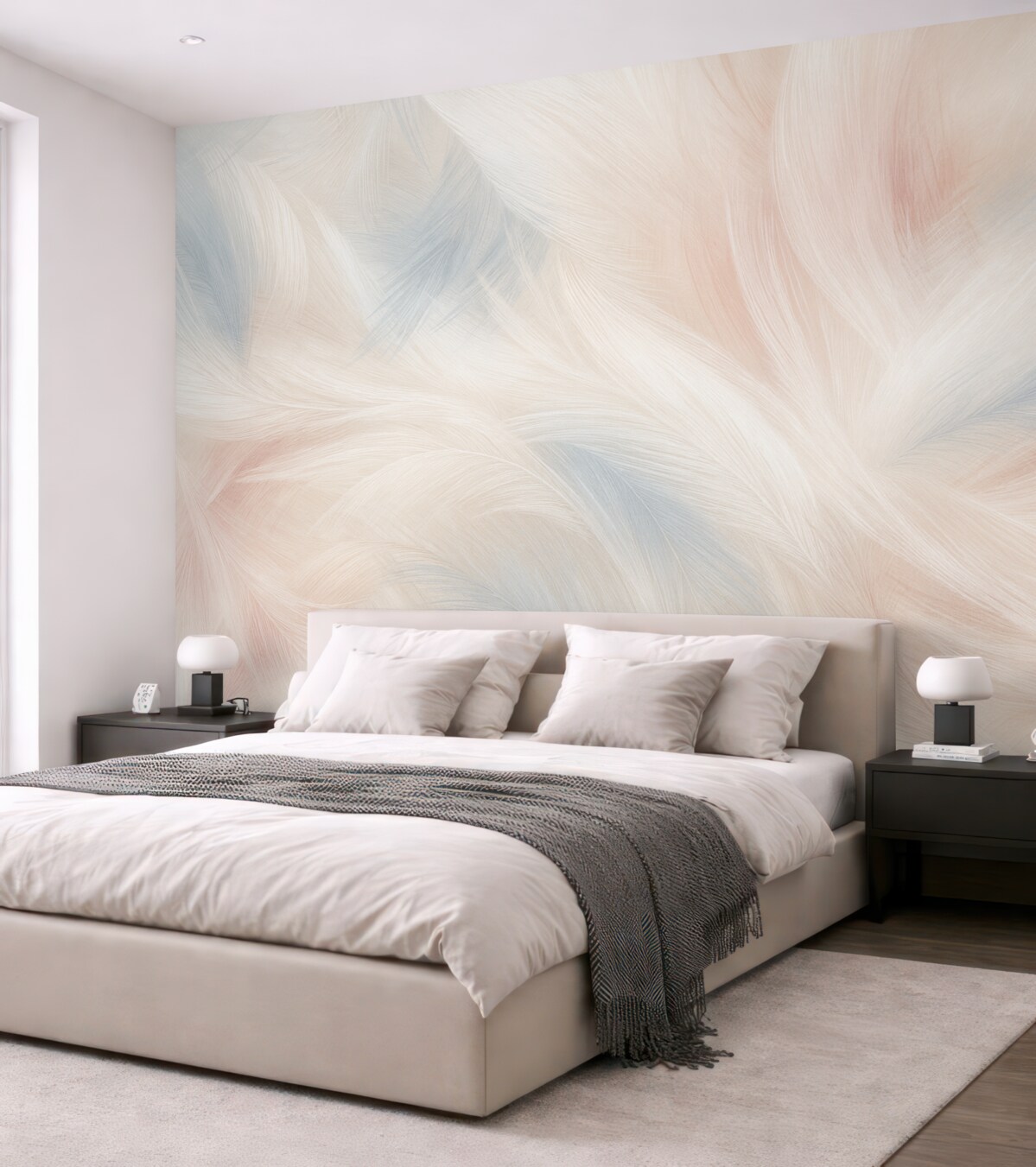 Fototapeta Lekko unoszące się pióra w tonacjach różu i błękitu.