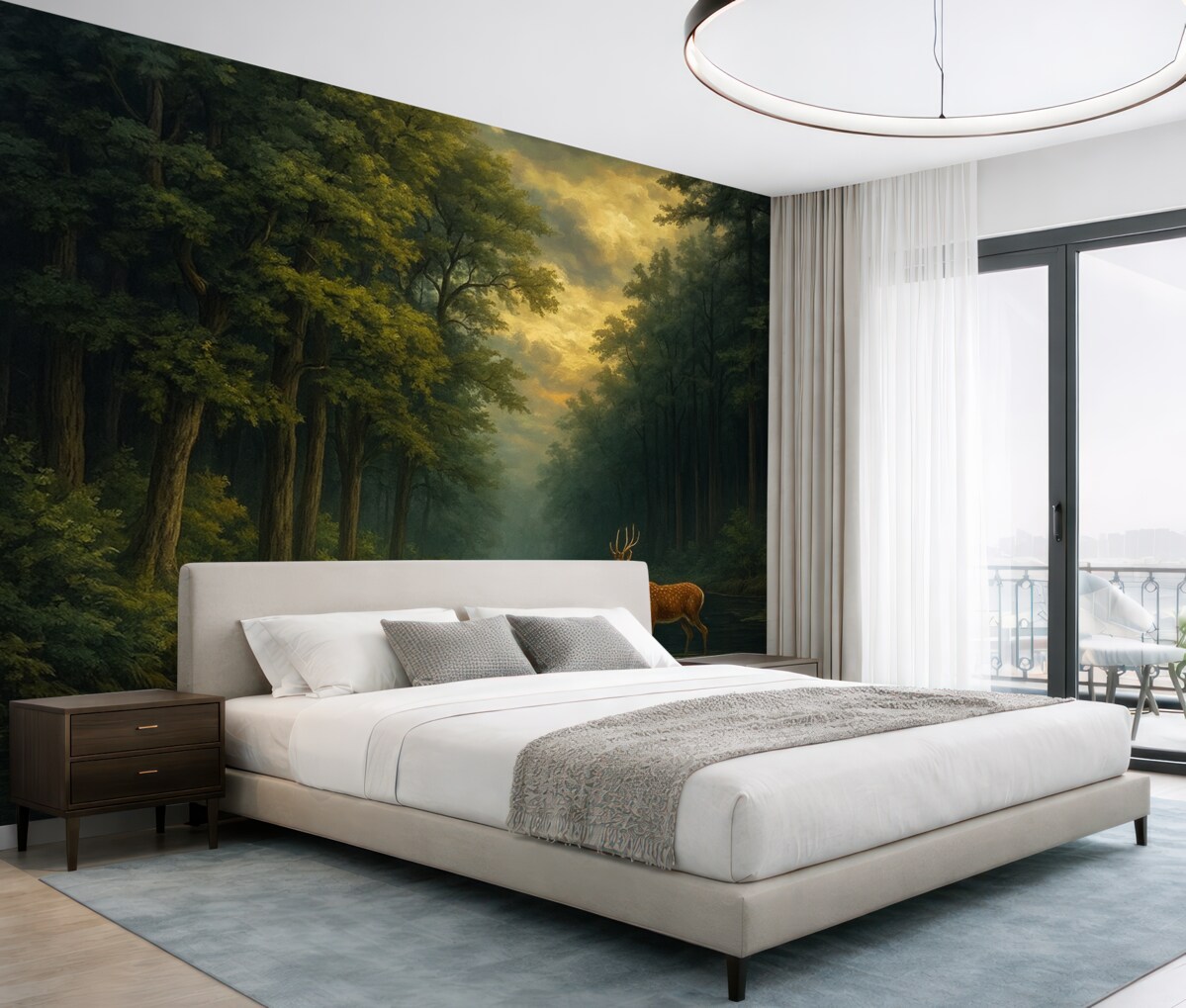 Fototapeta Las z łosiem i strumieniem w stylu holenderskiego malarstwa olejowego.