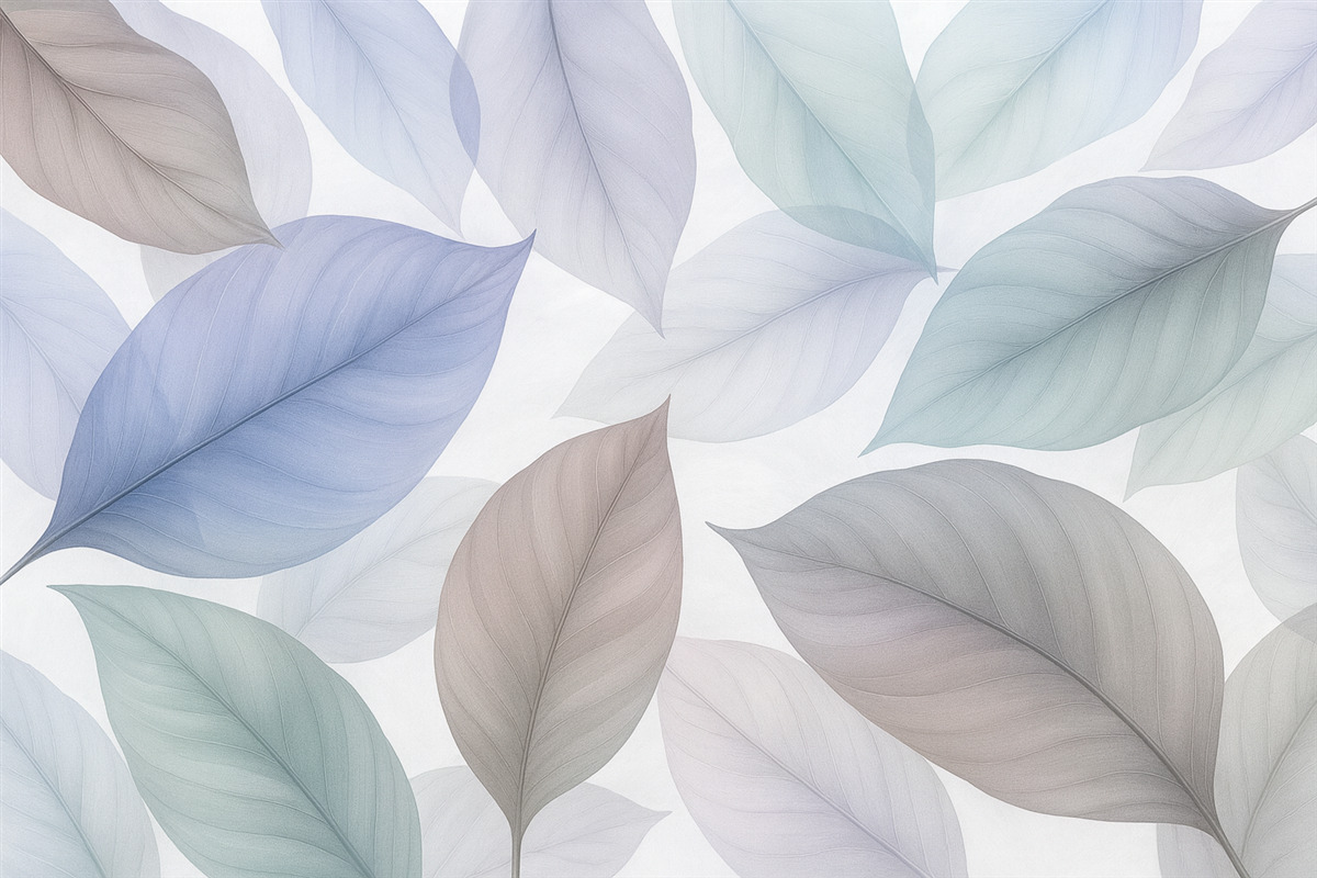 Fototapeta Przezroczyste liście z nerwami w odcieniach błękitu i brązu.