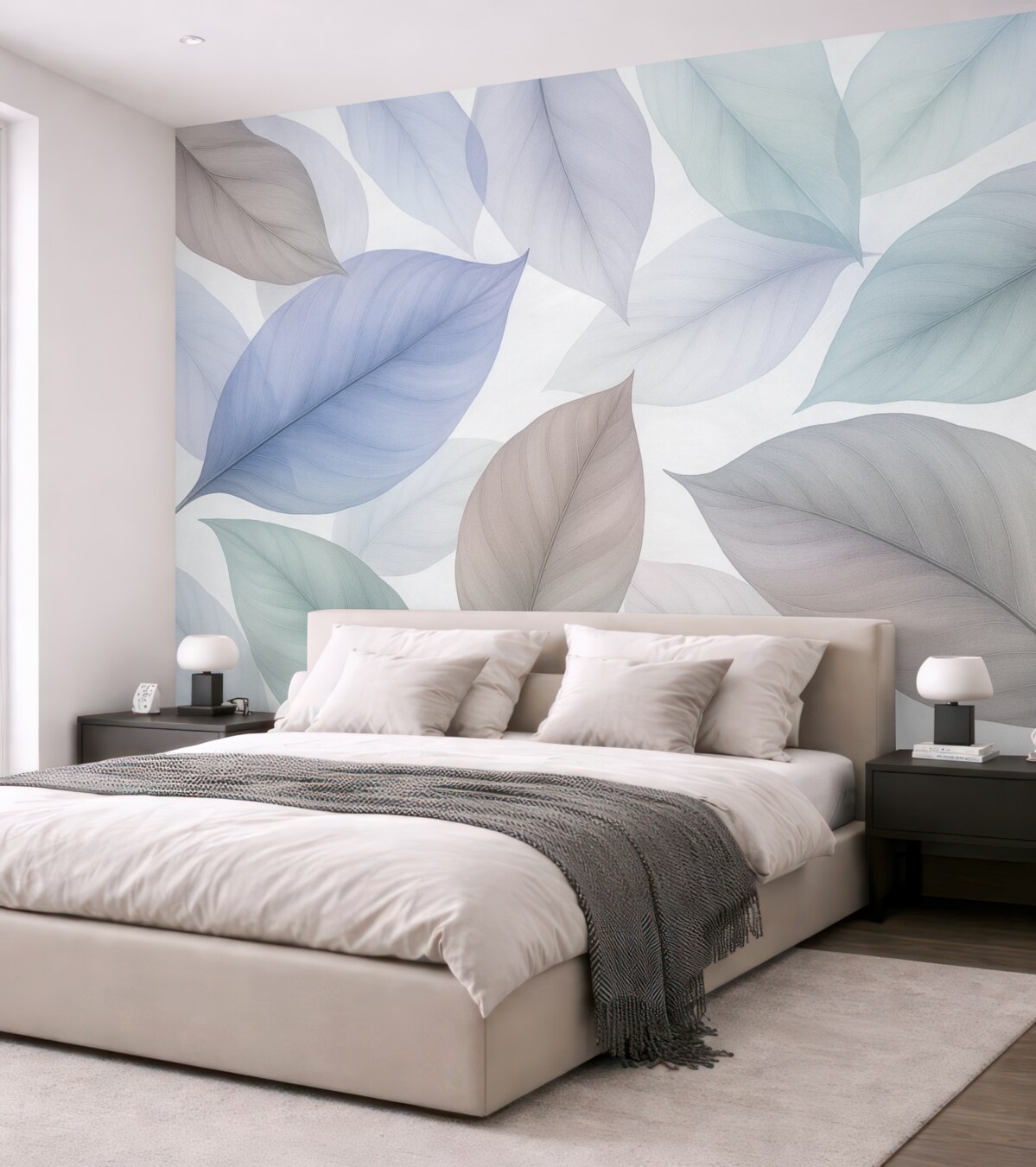 Fototapeta Przezroczyste liście z nerwami w odcieniach błękitu i brązu.