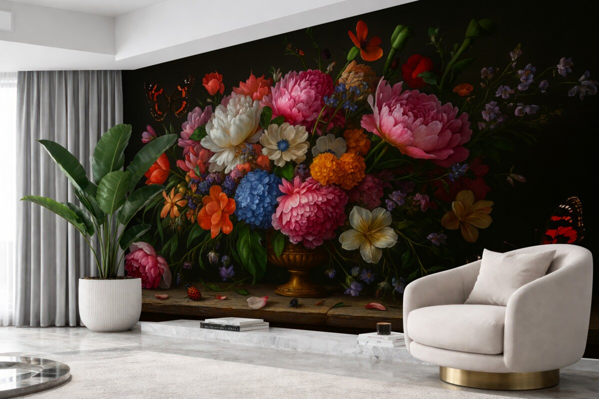 Fototapeta Bukiet w stylu holenderskiego malarstwa olejnego z XVII stulecia z elegancką kompozycją kwiatów.