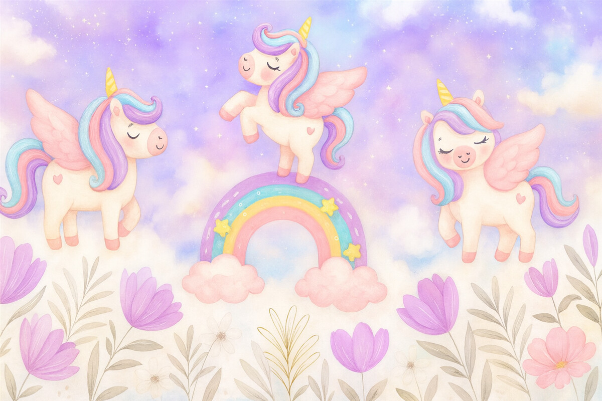 Fototapeta Jednorożce na łuku tęczy.