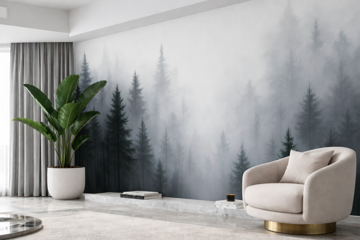 Fototapeta Obraz naśladujący las z drzewami iglastymi.