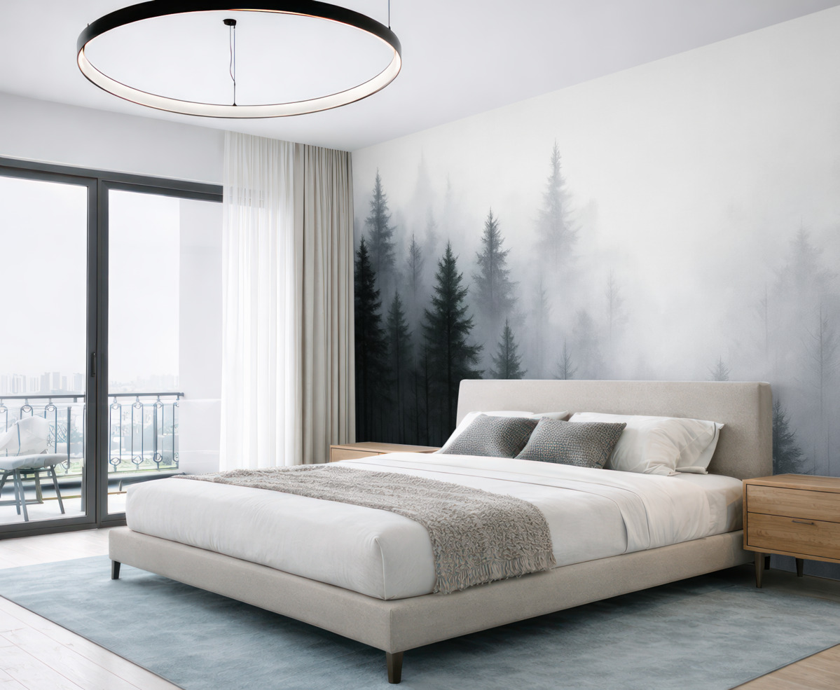 Fototapeta Obraz naśladujący las z drzewami iglastymi.