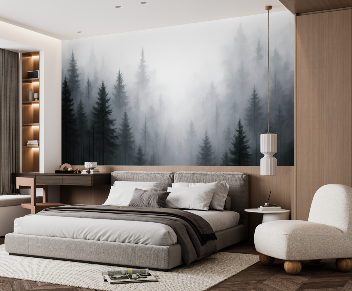 Fototapeta Obraz naśladujący las z drzewami iglastymi.