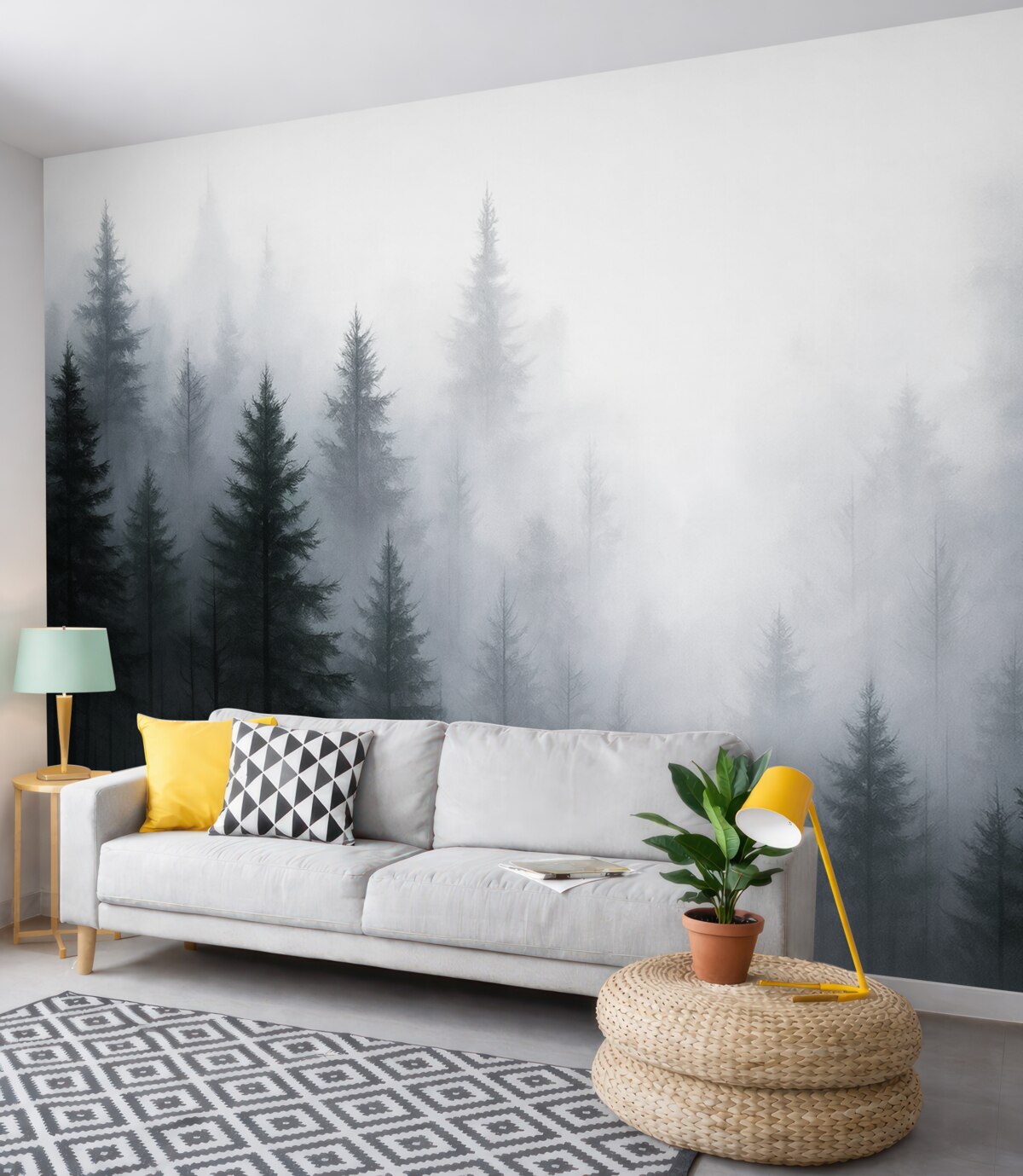 Fototapeta Obraz naśladujący las z drzewami iglastymi.