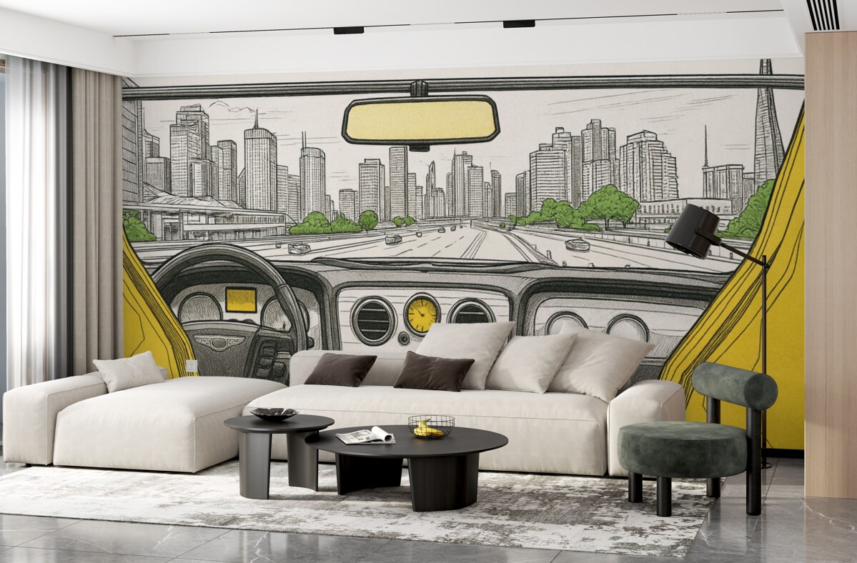 Fototapeta Widok zarysowany z auta.