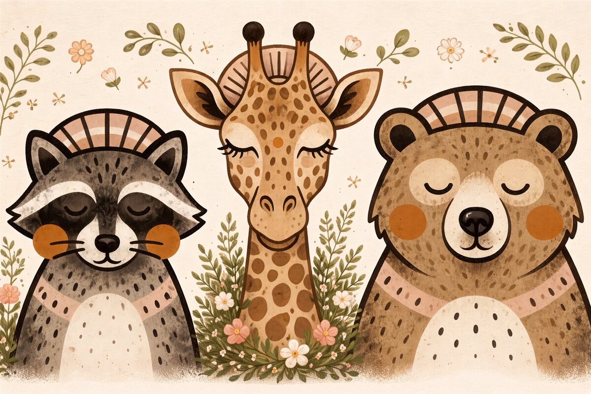 Fototapeta Zwierzęta namalowane akwarelą.