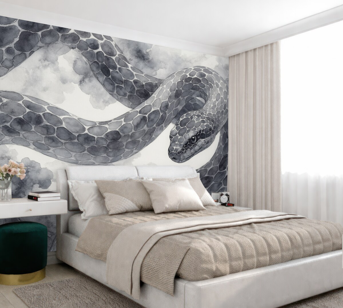 Fototapeta Kształt węża, technika akwarelowa, odcienie niebieskiego.