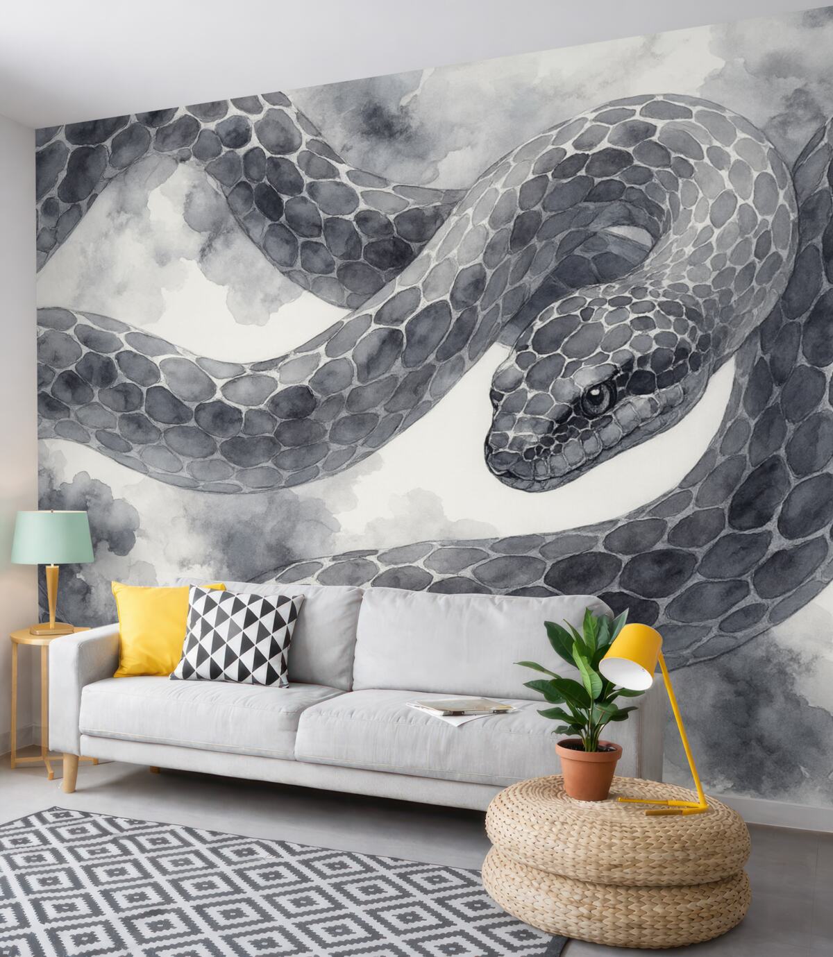 Fototapeta Kształt węża, technika akwarelowa, odcienie niebieskiego.