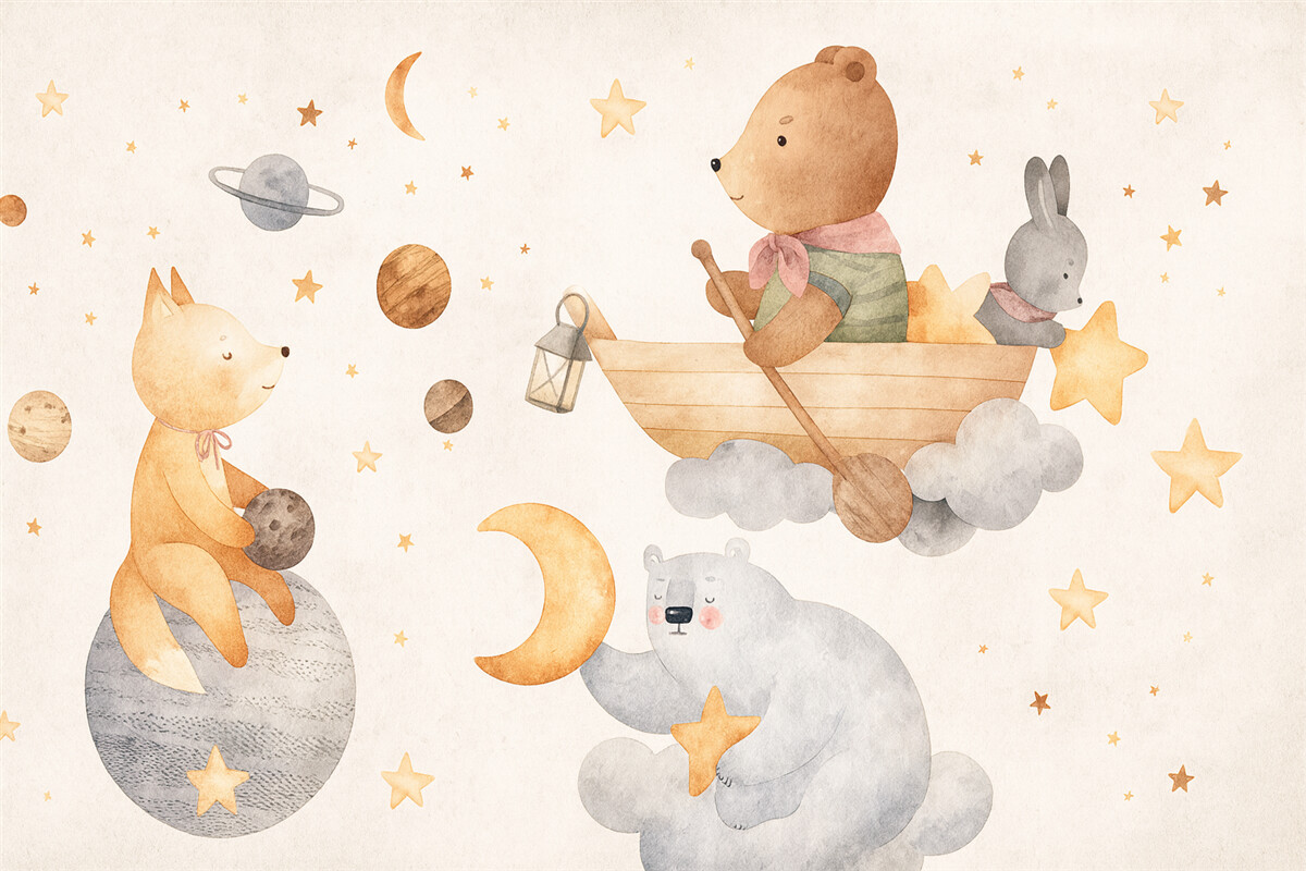 Fototapeta Baśniowe stworzenia wśród chmur i gwiazdozbiorów.