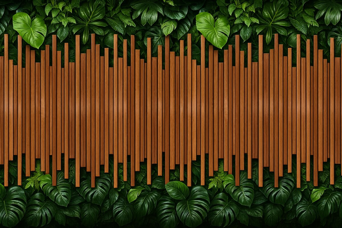 Fototapeta Naśladownictwo drewnianych paneli oraz zielonej ściany.