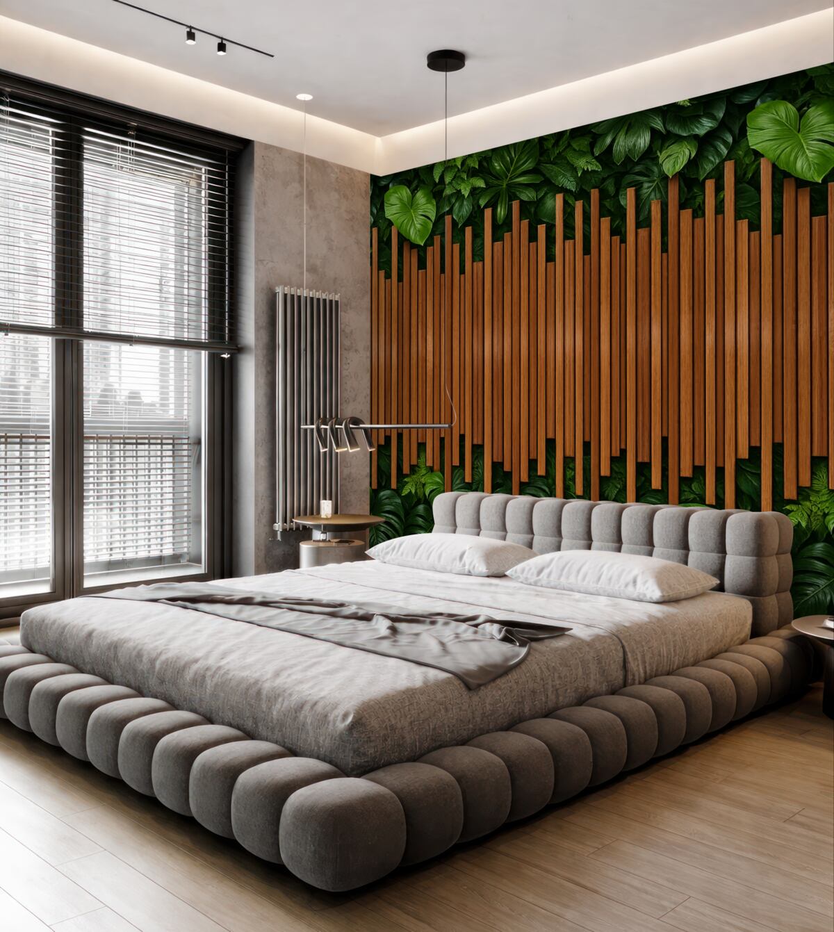 Fototapeta Naśladownictwo drewnianych paneli oraz zielonej ściany.