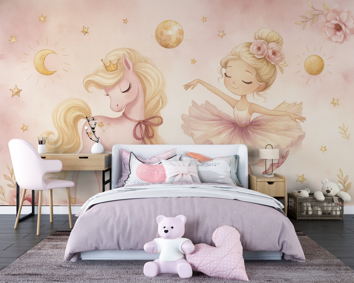 Fototapeta Jednorożec oraz baletnica w różowej baśni, historia dla najmłodszych.