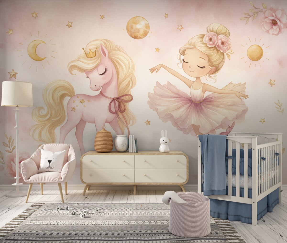 Fototapeta Jednorożec oraz baletnica w różowej baśni, historia dla najmłodszych.