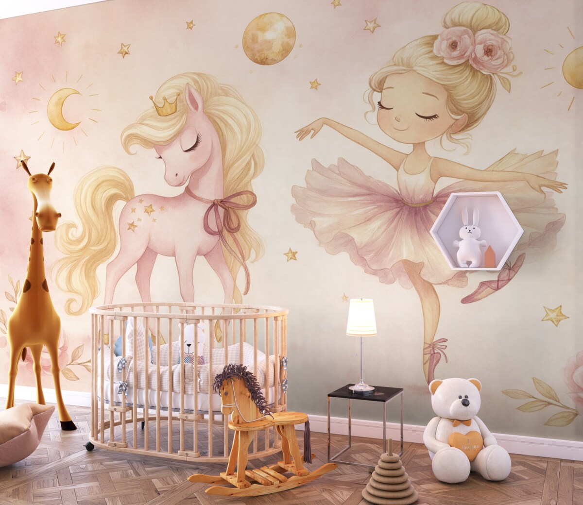 Fototapeta Jednorożec oraz baletnica w różowej baśni, historia dla najmłodszych.