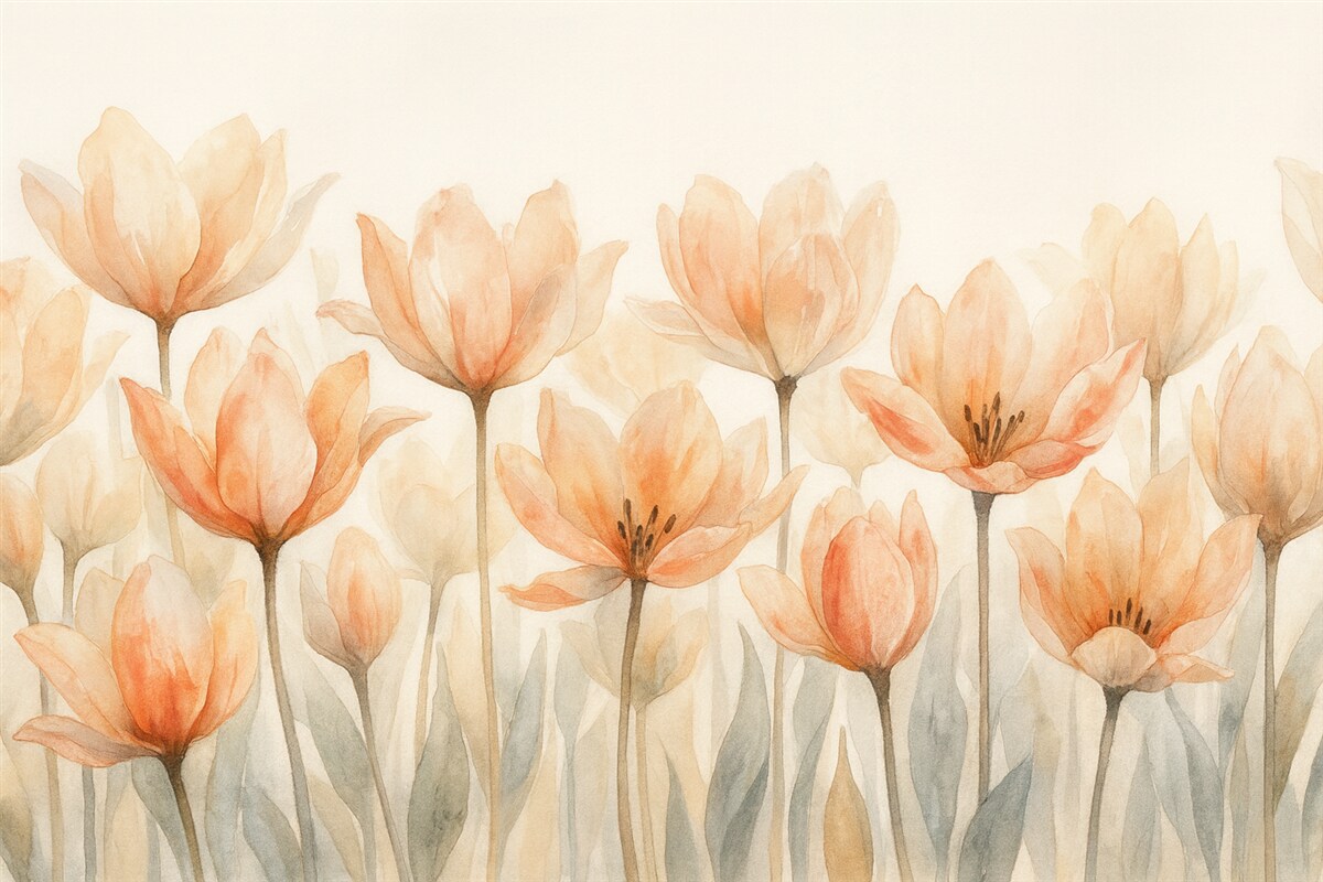 Fototapeta świeże tulipany akwarelowe wyrastające od podstawy