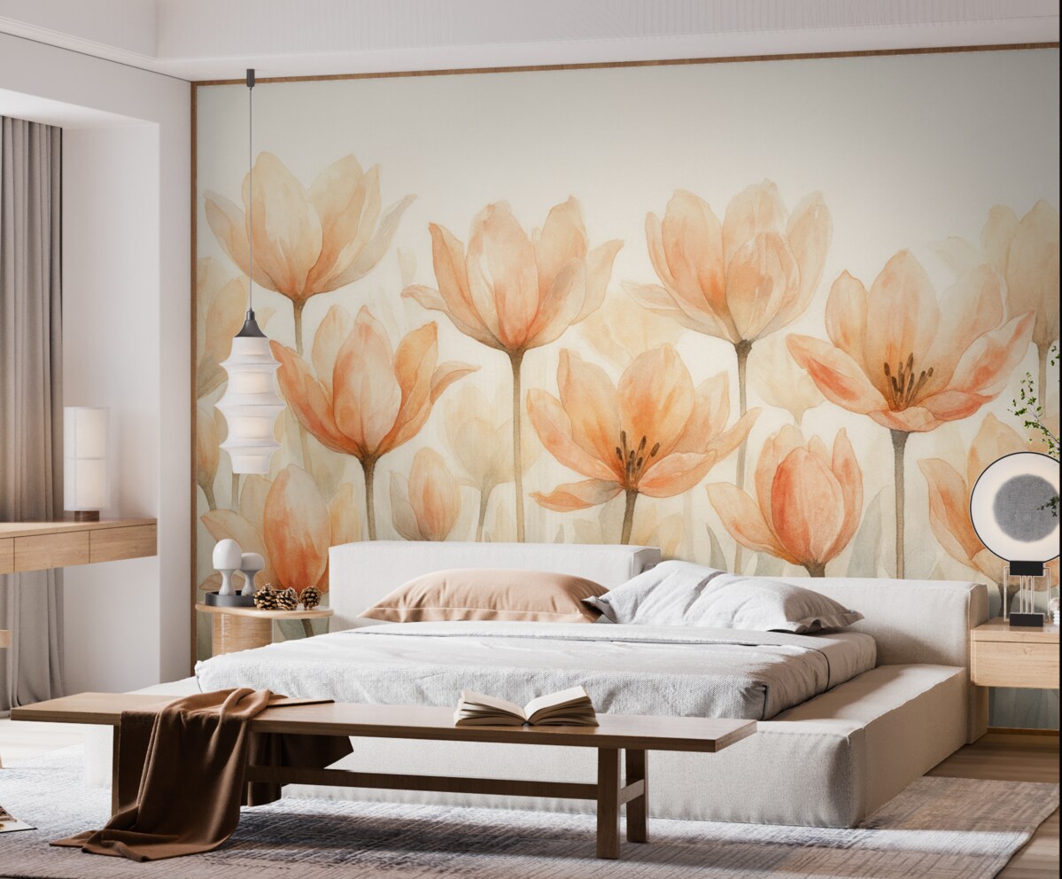 Fototapeta świeże tulipany akwarelowe wyrastające od podstawy