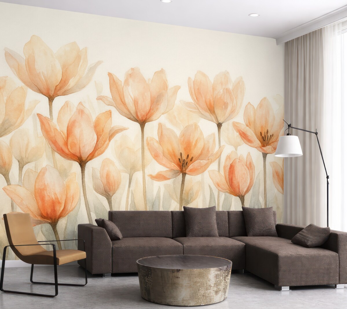 Fototapeta świeże tulipany akwarelowe wyrastające od podstawy