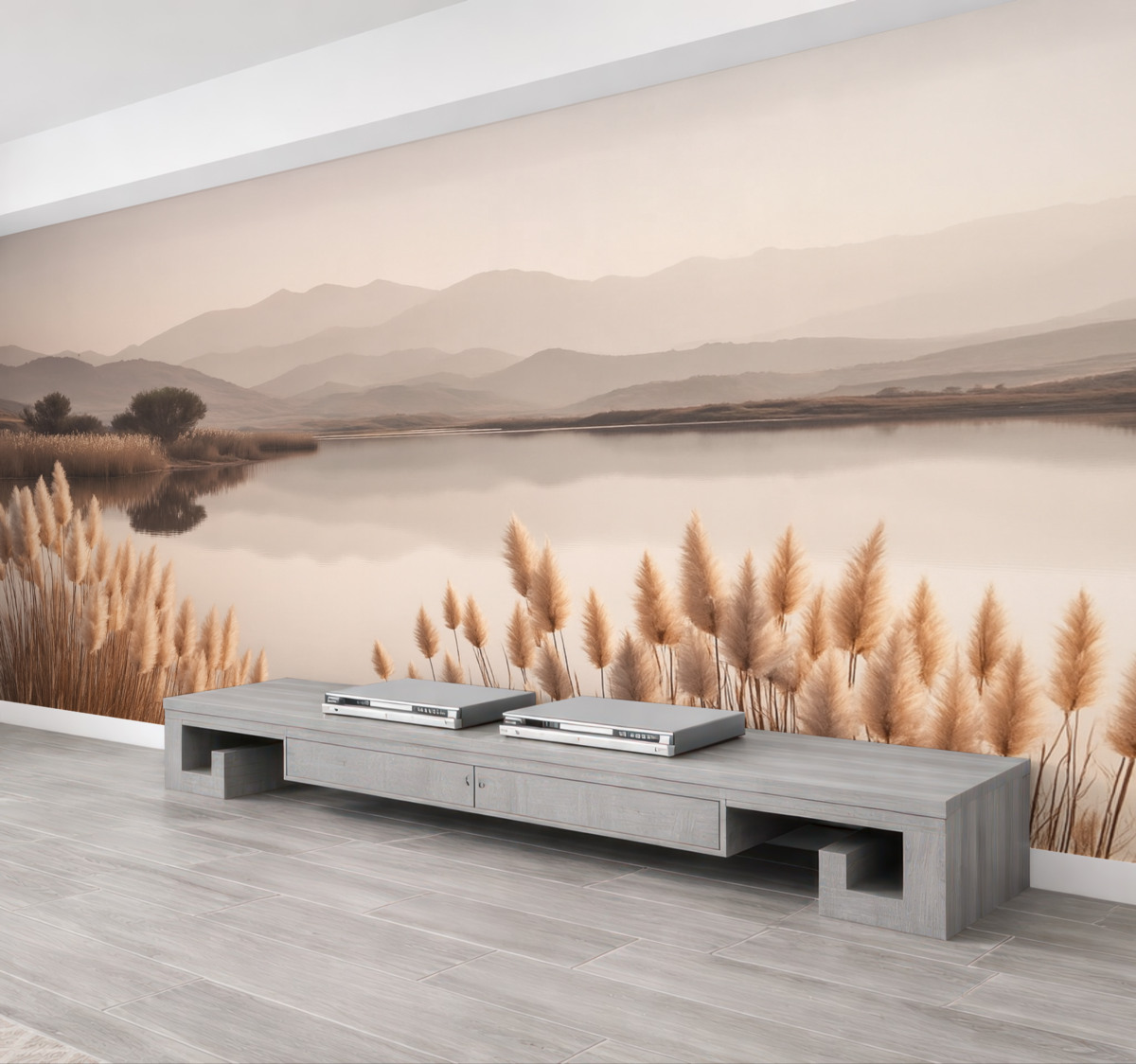 Fototapeta widok na zalew z trawami