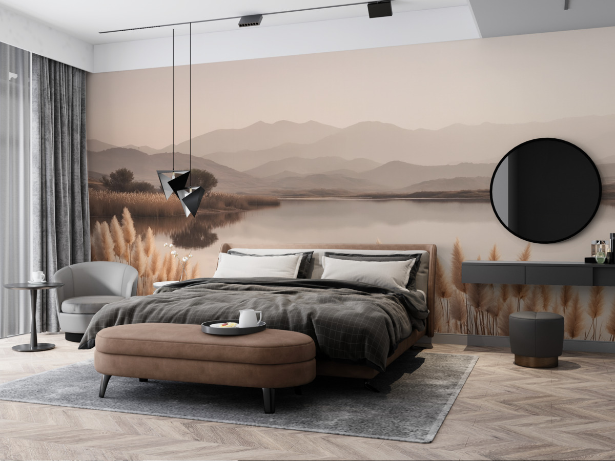 Fototapeta widok na zalew z trawami