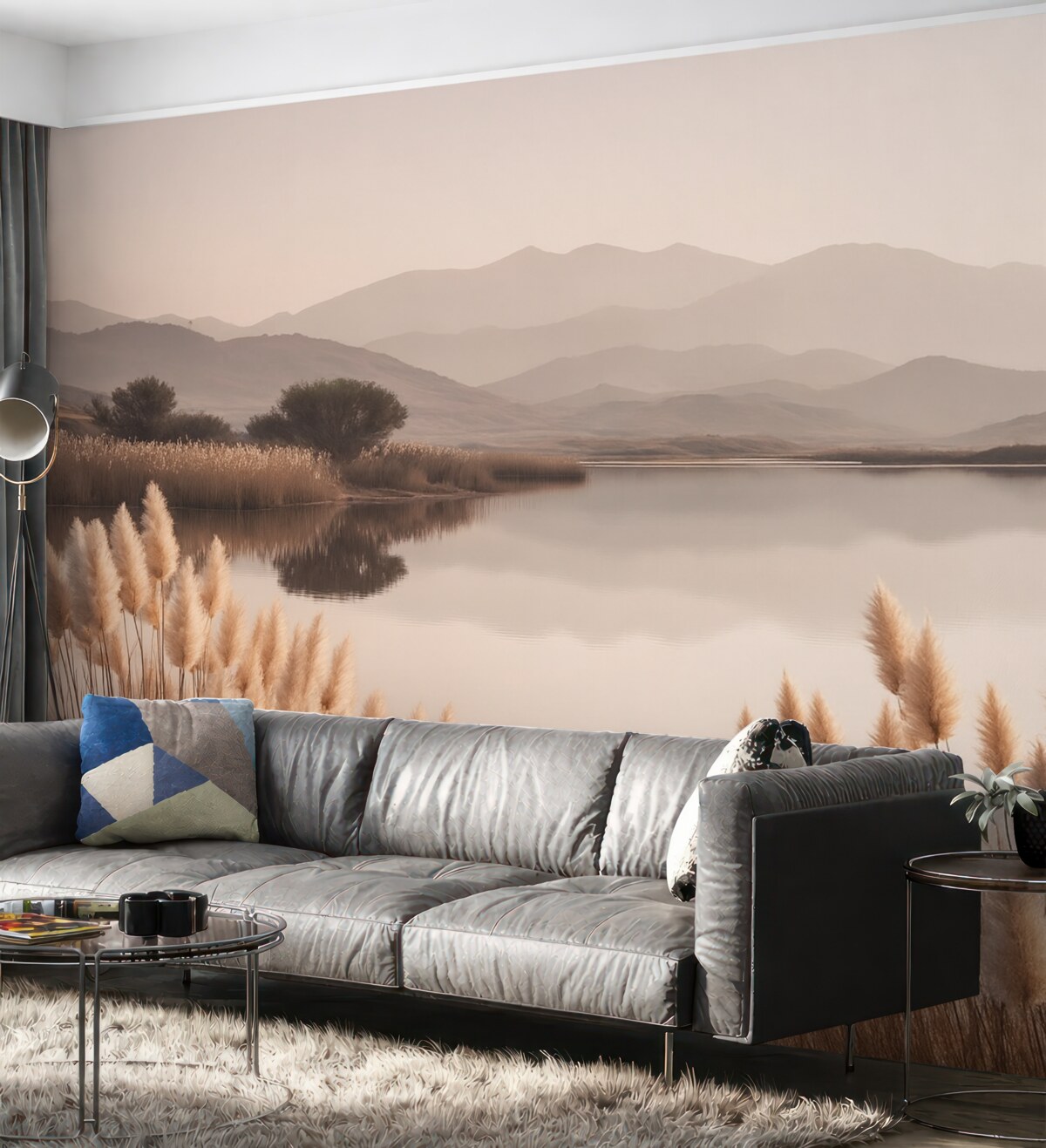 Fototapeta widok na zalew z trawami