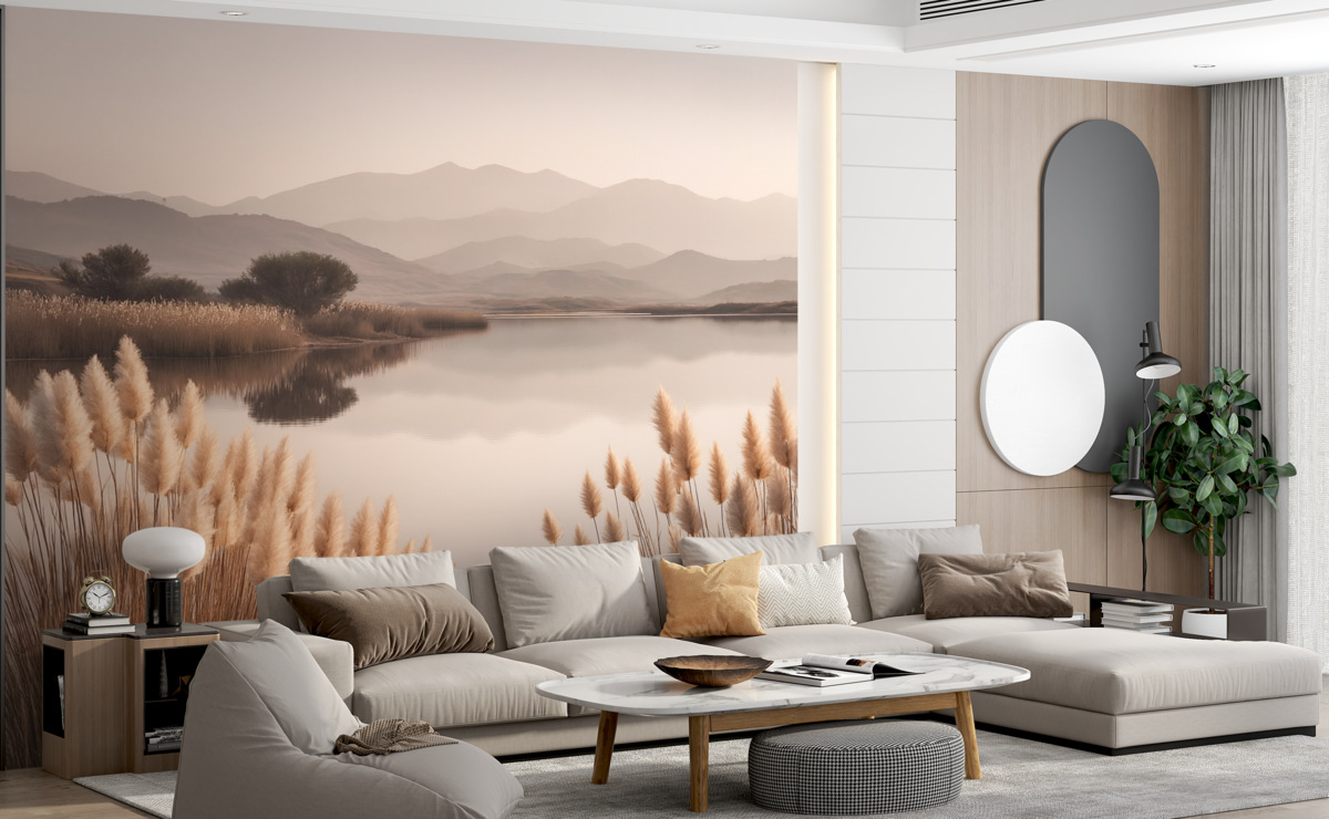 Fototapeta widok na zalew z trawami