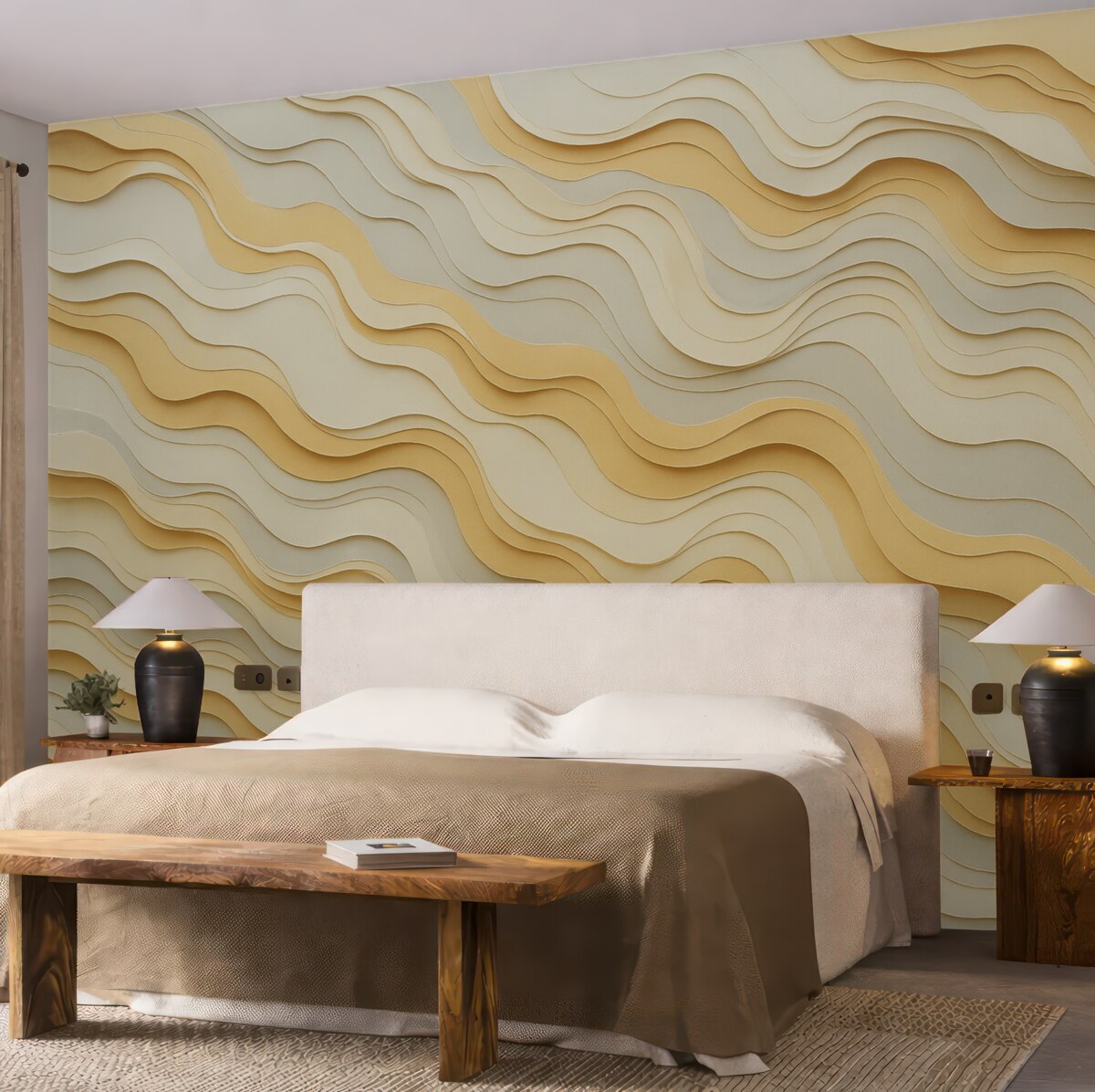 Fototapeta Warstwy, fale, abstrakcja, jasnobeżowy, szary, gładkość, nowoczesność.