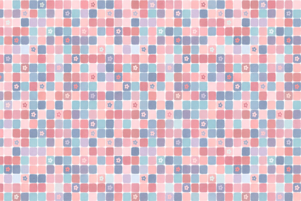 Fototapeta Subtelny motyw w kratkę i rośliny.