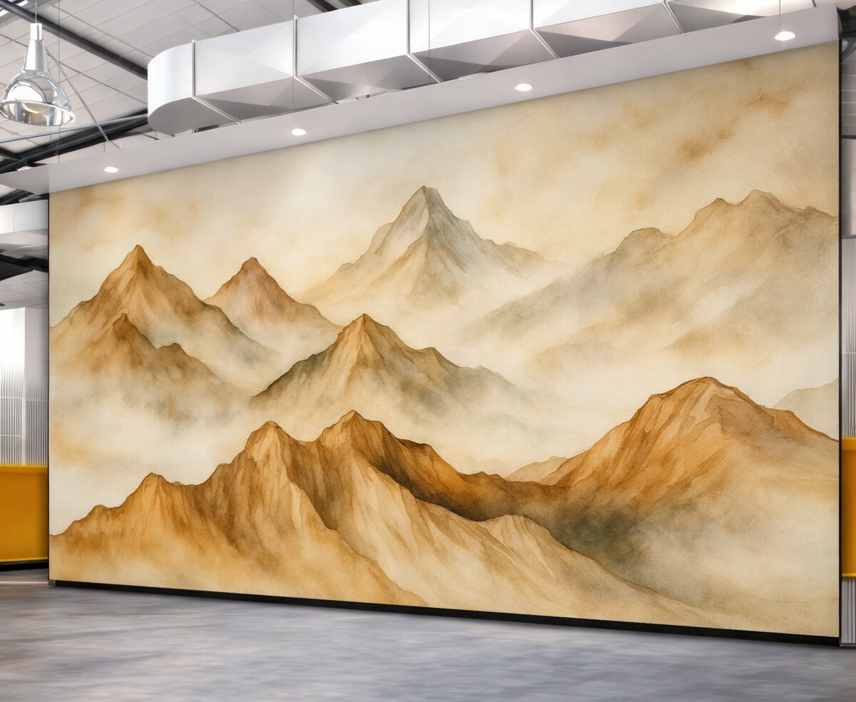 Fototapeta Górskie wzniesienia na pustynnej akwareli, odcień pomarańczowy.