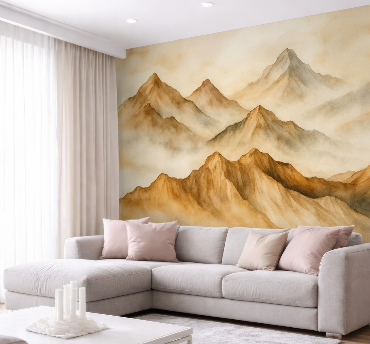 Fototapeta Górskie wzniesienia na pustynnej akwareli, odcień pomarańczowy.