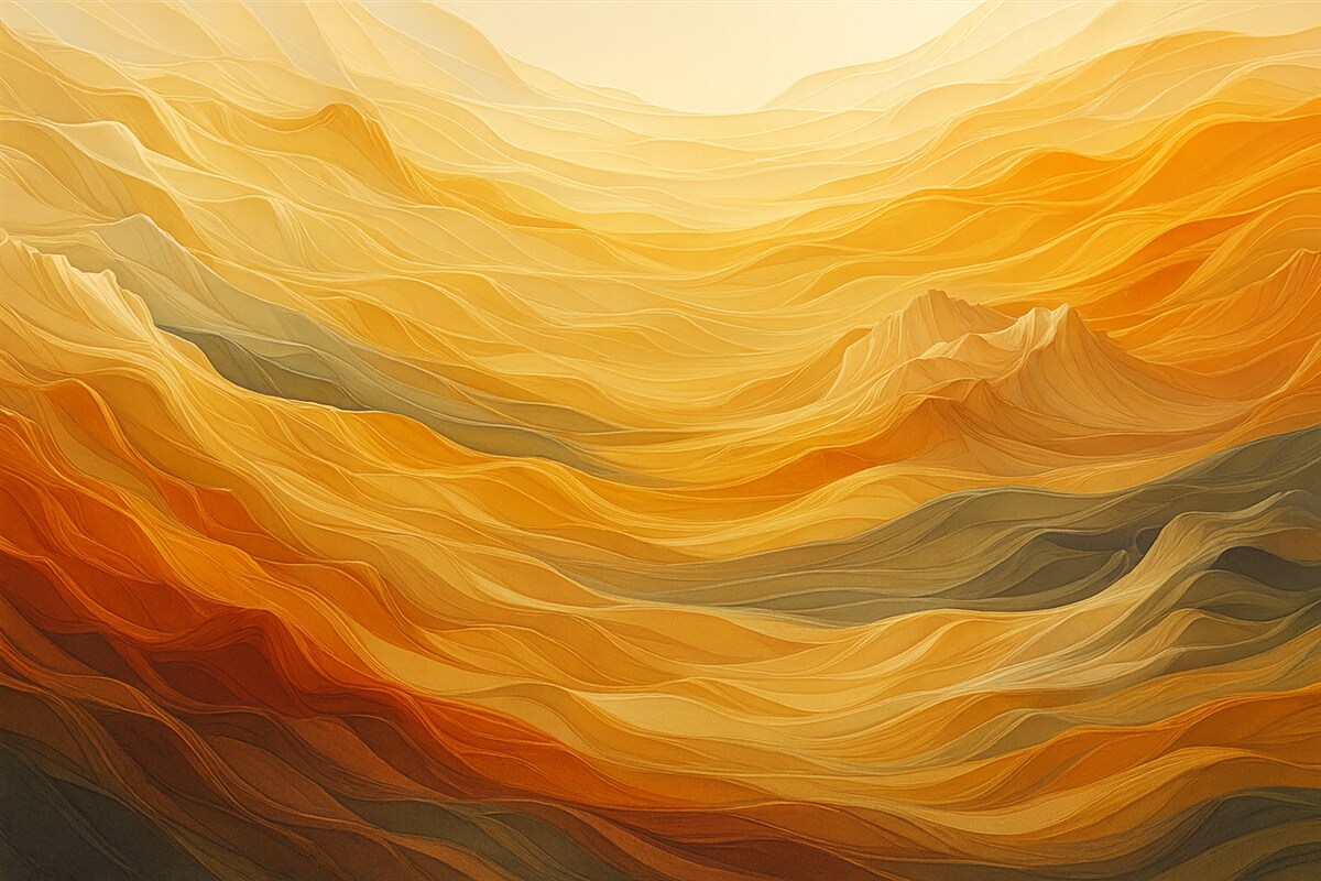 Fototapeta Górskie reliefy oraz wolumetryczne pagórki, odcień pomarańczowy, żółty.