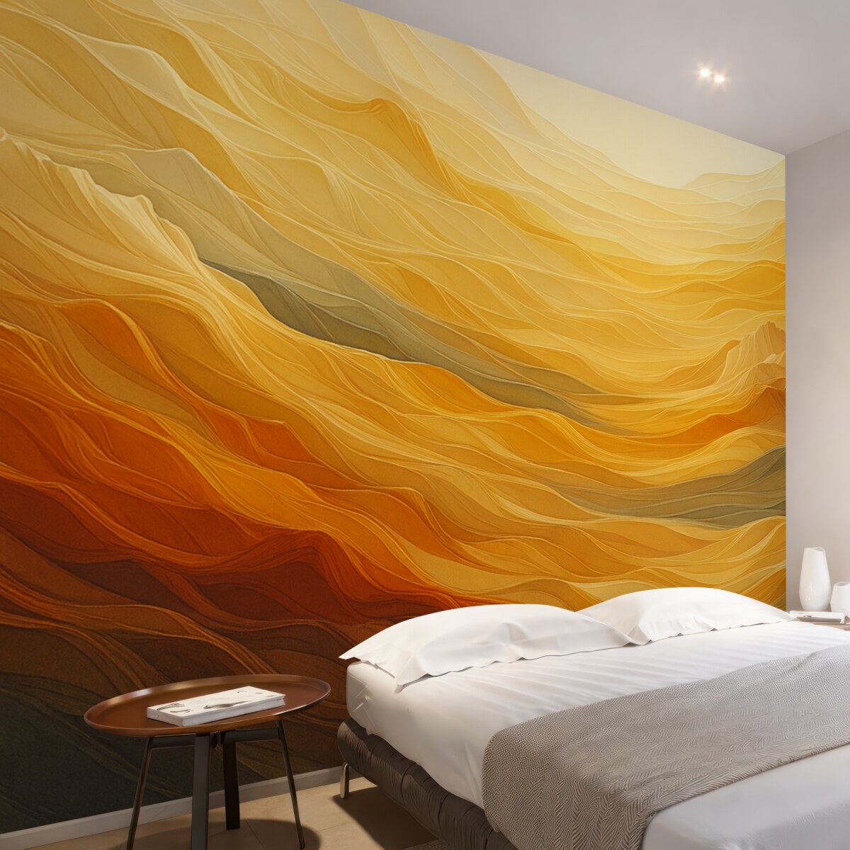 Fototapeta Górskie reliefy oraz wolumetryczne pagórki, odcień pomarańczowy, żółty.