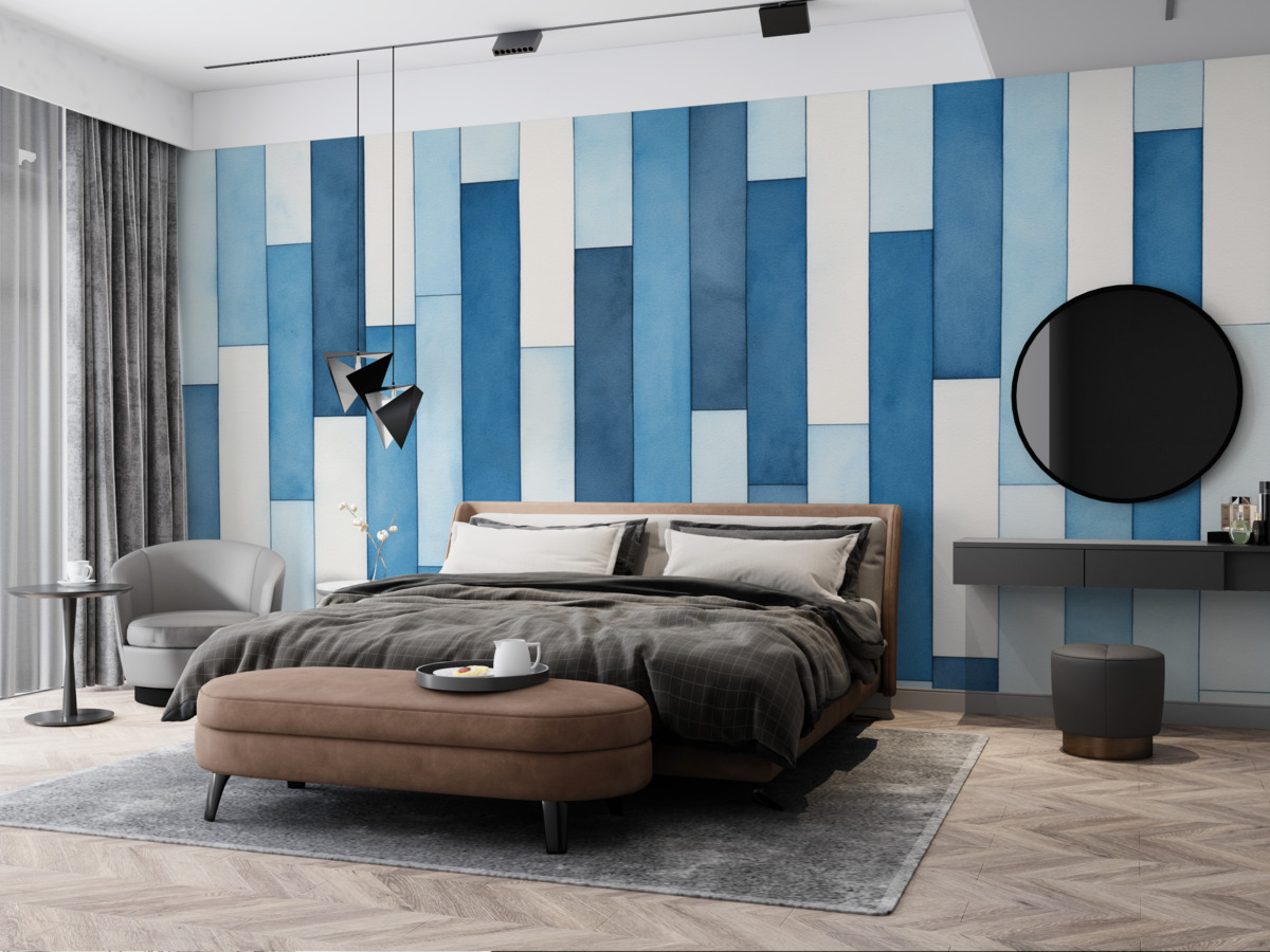 Fototapeta Pionowe akwarelowe niebiesko-białe szerokie pasy.